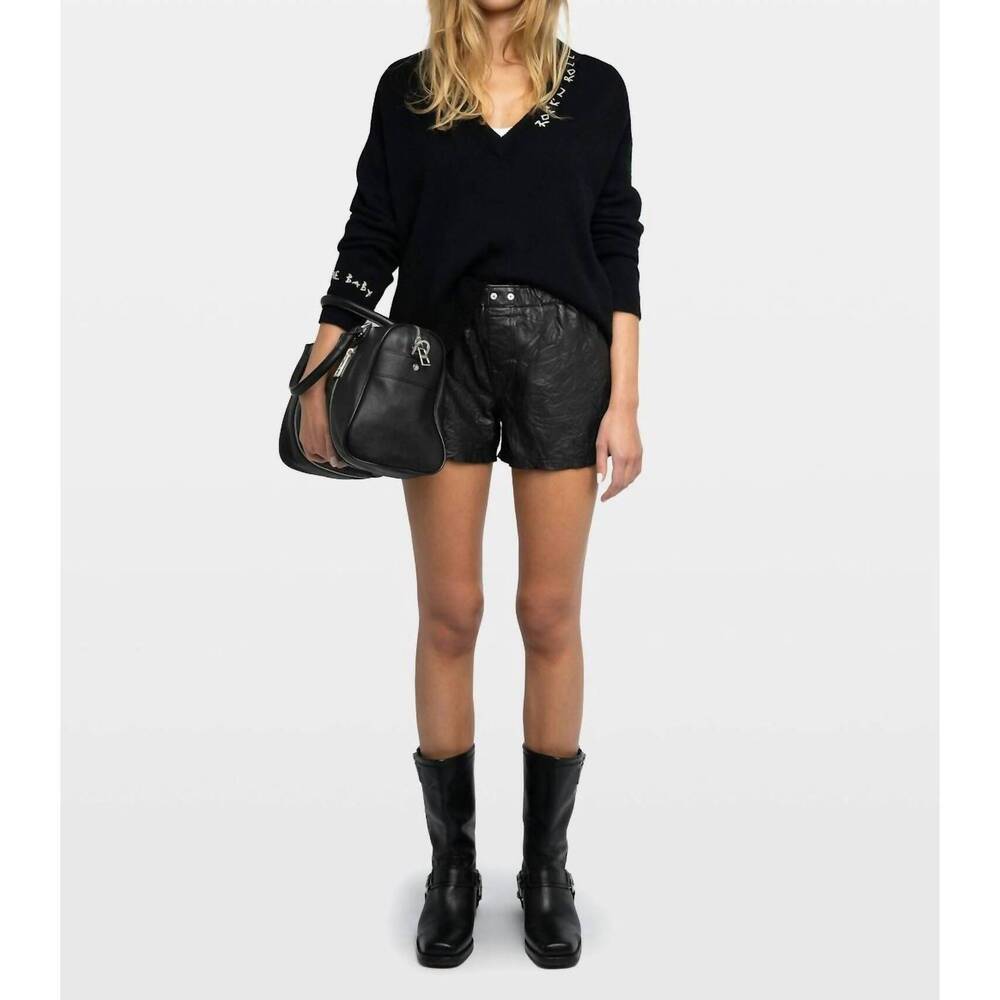NEW ZADIG & VOLTAIRE pax crinkled leather short in black